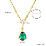 5mm square diamond + 8*11mm green teardrop diamond 0.4ct Angled chain with round pendant Necklace in gold/steel