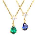 5mm square diamond + 8*11mm green teardrop diamond 0.4ct Angled chain with round pendant Necklace in gold/steel