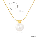 4mm Open-Hole Steel Bead with 10mm Pearl Pendant, 0.3mm Cross Hammer Round End Cap Necklace, Gold
