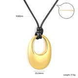 Openwork Solid Irregular Oval Pendant 2.0mm Wax Cord 60cm Sweater Chain Necklace Gold