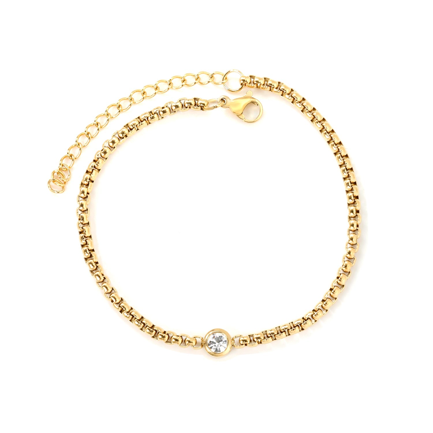 6mm white diamond-set pendant, width 2.9 x 18+5cm, bracelet, steel color/gold color asonjewelry