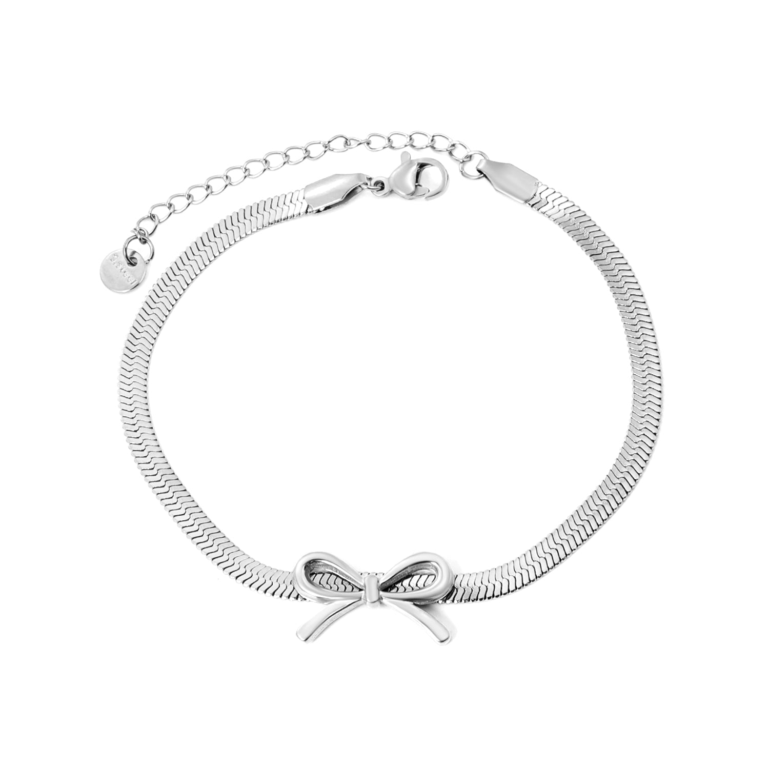 12 x 20 mm bow 4 mm blade chain 18 + 5 cm + 6 mm round tag bracelet Steel color/gold color asonjewelry