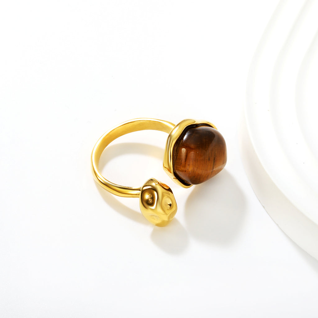 Height 19mm Irregular Oval White Mother-of-White/Brown Open Ring Gold 7#