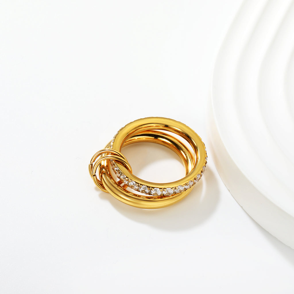 Height 6.5mm Double Ring with Diamonds Ring Gold/Two-Tone Gold