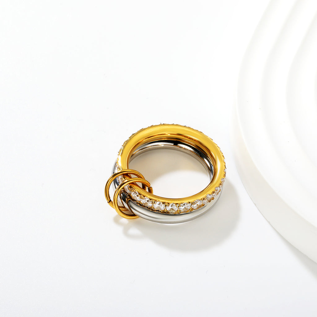 Height 6.5mm Double Ring with Diamonds Ring Gold/Two-Tone Gold