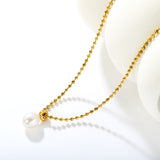 9*11mm Freshwater Pearl Pendant with 2mm Bead Chain and Round End Cap Necklace, Gold