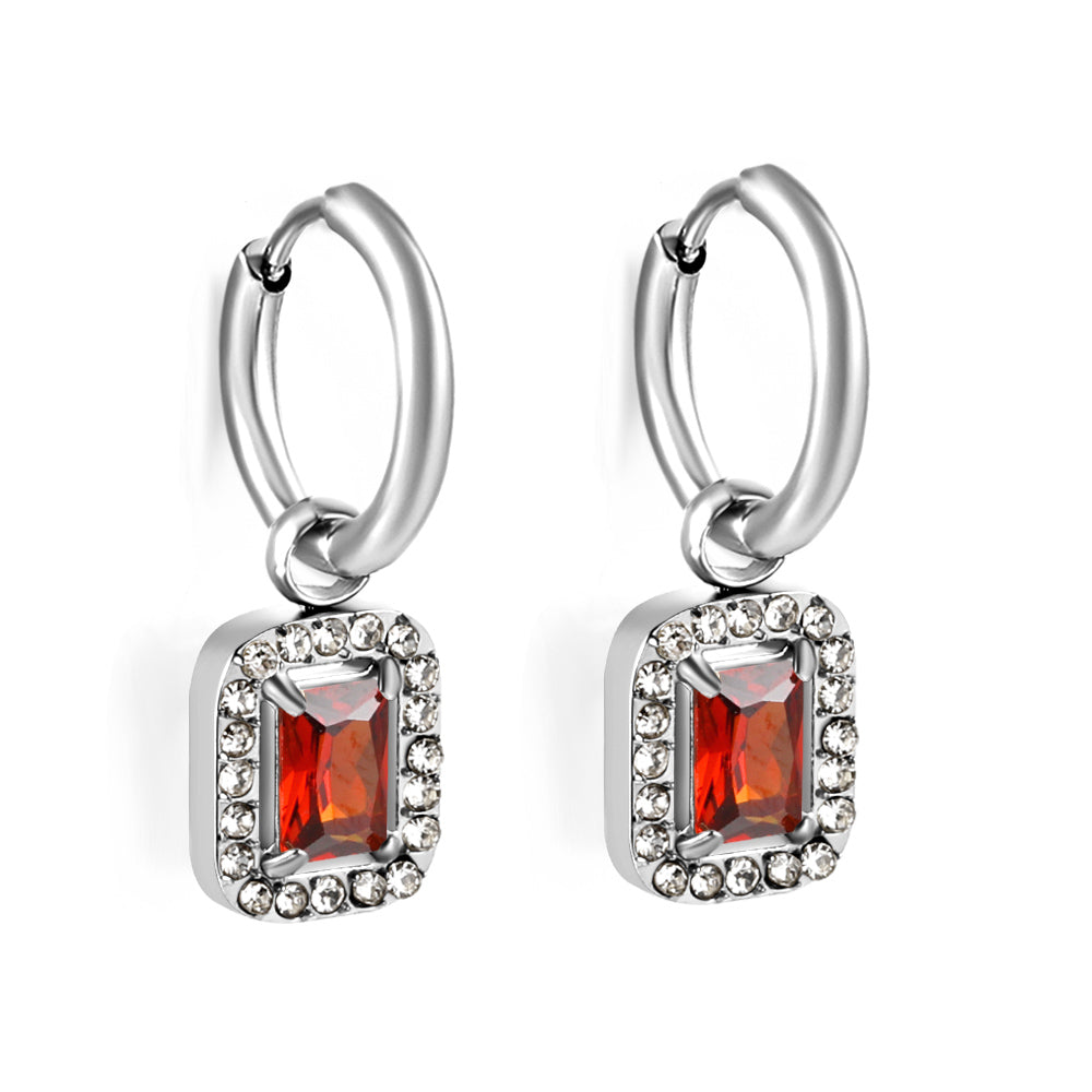 2x13mm circle with rectangular diamond + white diamond hoop earrings