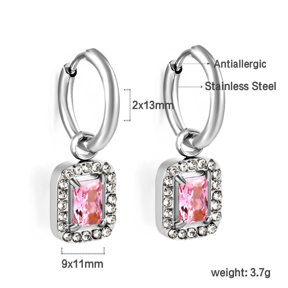 2x13mm circle with rectangular diamond + white diamond hoop earrings