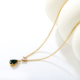 5mm square diamond + 8*11mm green teardrop diamond 0.4ct Angled chain with round pendant Necklace in gold/steel