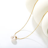 4mm Open-Hole Steel Bead with 10mm Pearl Pendant, 0.3mm Cross Hammer Round End Cap Necklace, Gold