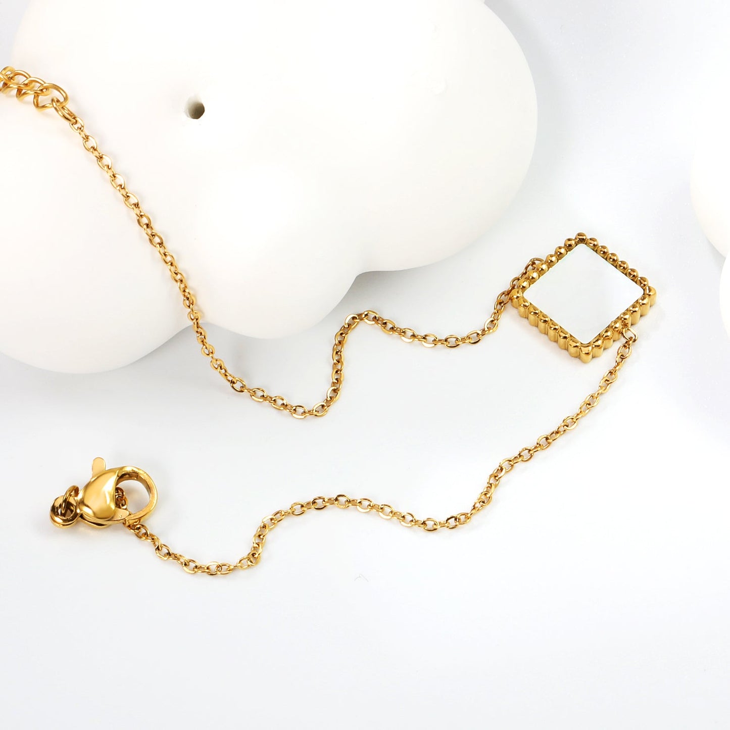 10.6mm Bead Edge Square Sticky White Shell Bracelet 17+3cm+6mm Round Tail Plaque Gold Color asonjewelry