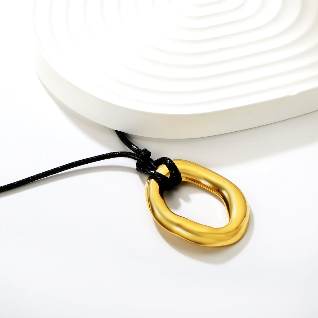 29*35mm openwork irregular circle pendant 2.0mm wax cord 60cm sweater chain necklace, gold