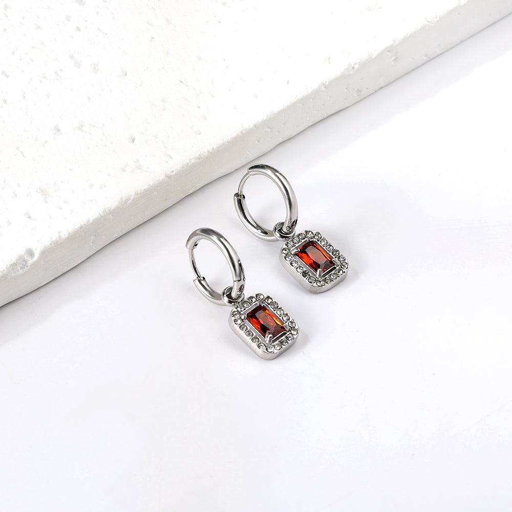 2x13mm circle with rectangular diamond + white diamond hoop earrings