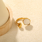 Height 19mm Irregular Oval White Mother-of-White/Brown Open Ring Gold 7#