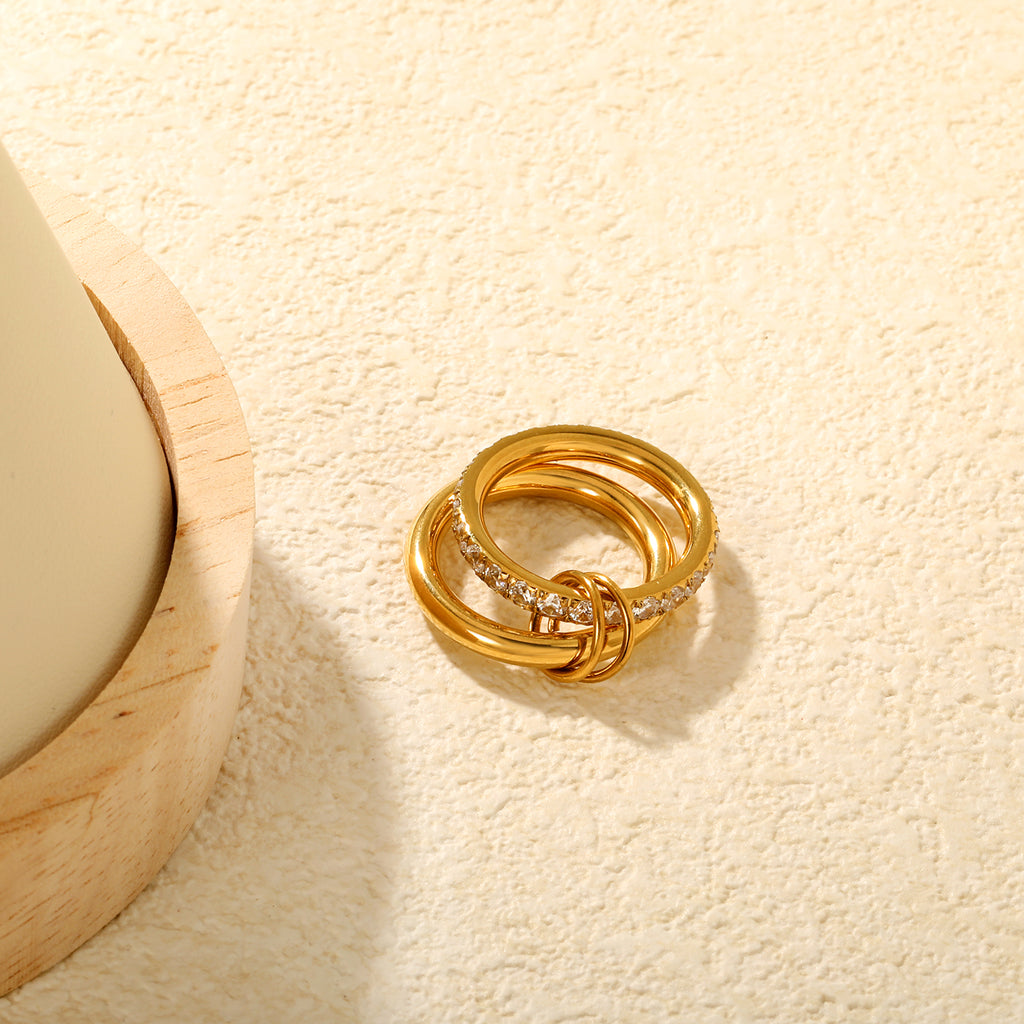 Height 6.5mm Double Ring with Diamonds Ring Gold/Two-Tone Gold