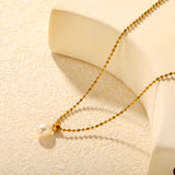 9*11mm Freshwater Pearl Pendant with 2mm Bead Chain and Round End Cap Necklace, Gold