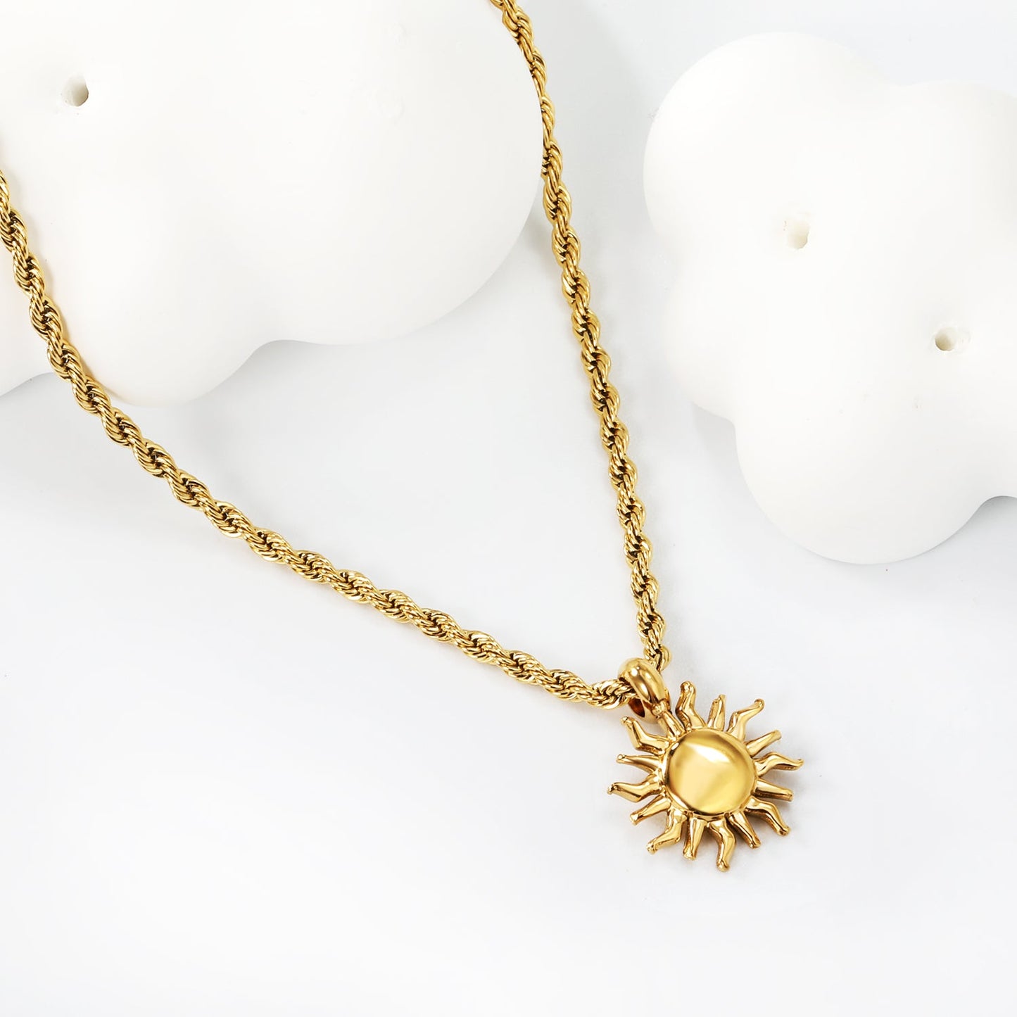 13*16.8mm Sun Pendant Necklace 40+5cm+6mm Round Plaque Gold Color asonjewelry