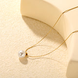 4mm Open-Hole Steel Bead with 10mm Pearl Pendant, 0.3mm Cross Hammer Round End Cap Necklace, Gold