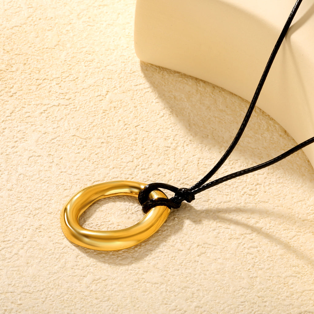 29*35mm openwork irregular circle pendant 2.0mm wax cord 60cm sweater chain necklace, gold