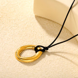 29*35mm openwork irregular circle pendant 2.0mm wax cord 60cm sweater chain necklace, gold