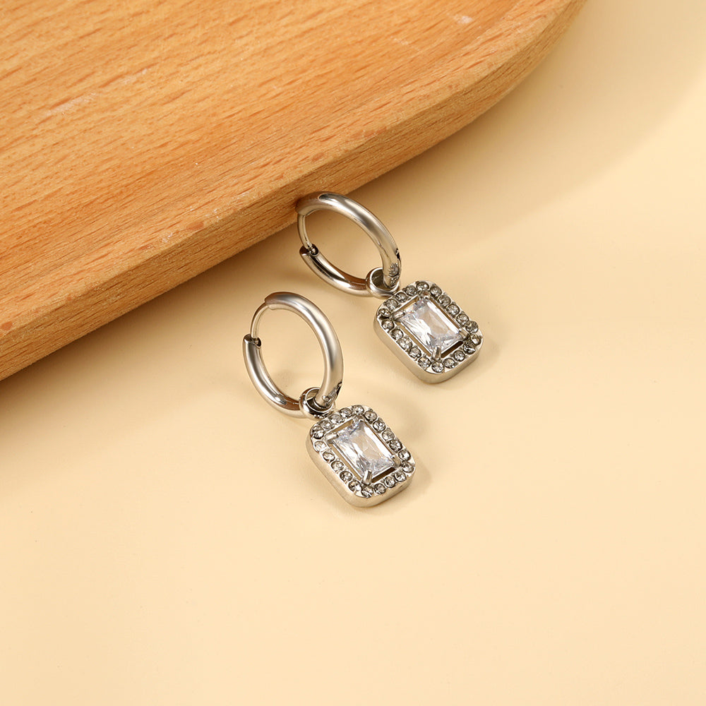 2x13mm circle with rectangular diamond + white diamond hoop earrings