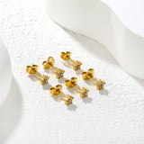 3 pairs of 5mm star stud earrings with white rhinestones in gold