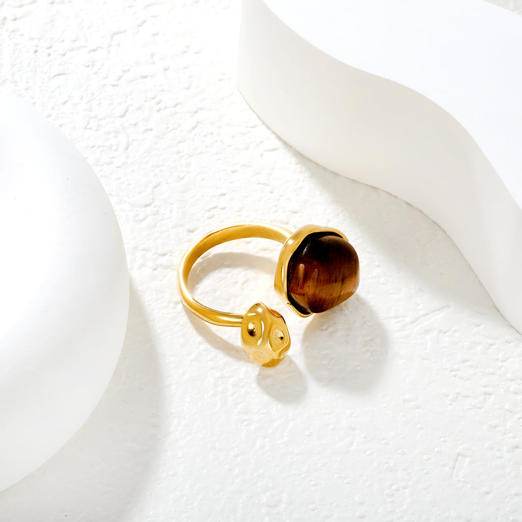 Height 19mm Irregular Oval White Mother-of-White/Brown Open Ring Gold 7#