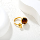 Height 19mm Irregular Oval White Mother-of-White/Brown Open Ring Gold 7#