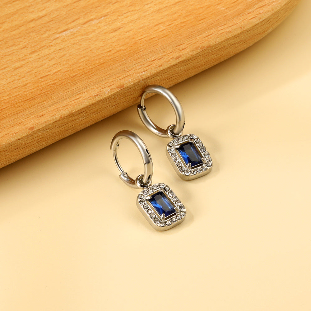 2x13mm circle with rectangular diamond + white diamond hoop earrings