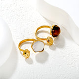 Height 19mm Irregular Oval White Mother-of-White/Brown Open Ring Gold 7#