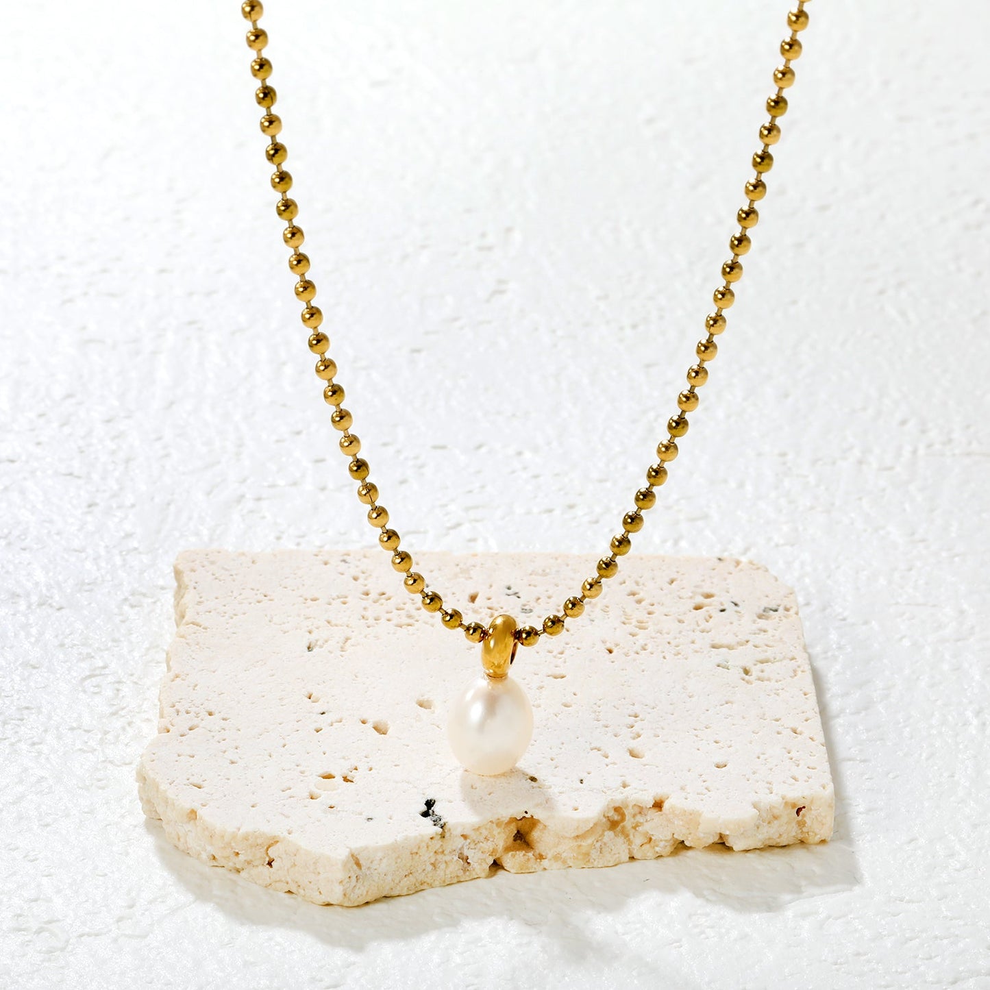 9*11mm Freshwater Pearl Pendant with 2mm Bead Chain and Round End Cap Necklace, Gold asonjewelry