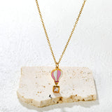 6mm Diamond 10*13mm Hot Air Balloon Pendant 0.4mm Cross Chain Round End Cap Necklace Gold