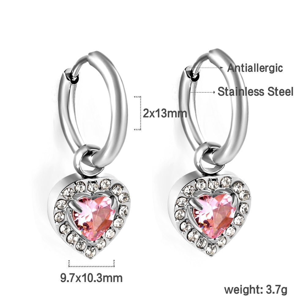 2x13mm circle with heart-shaped diamond + white diamond hoop earrings