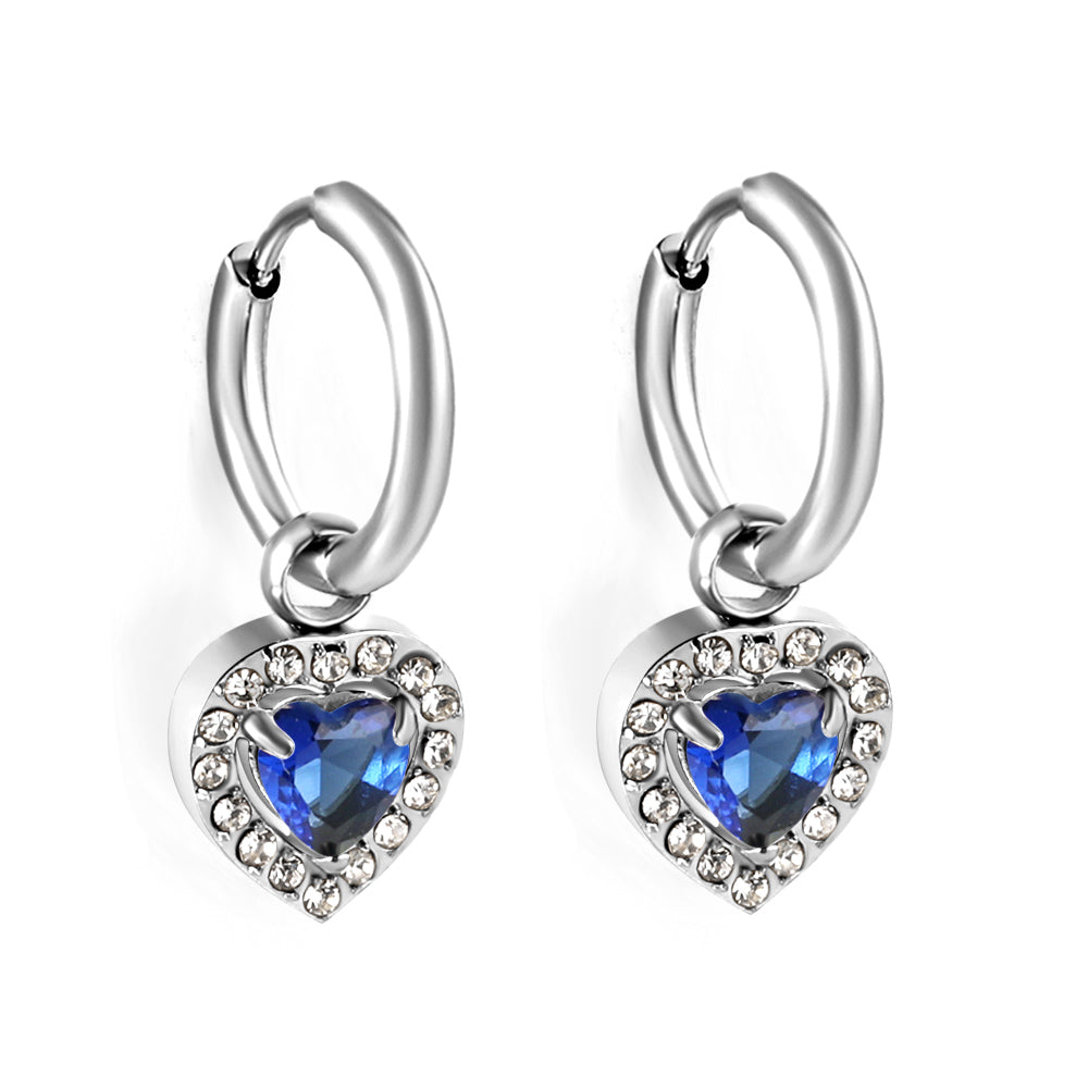 2x13mm circle with heart-shaped diamond + white diamond hoop earrings