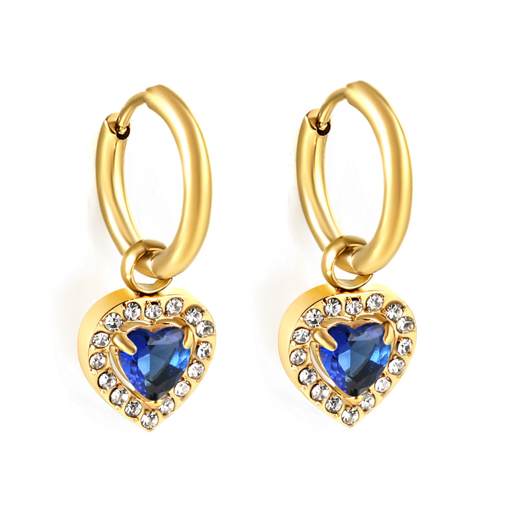 2x13mm circle with heart-shaped diamond + white diamond hoop earrings