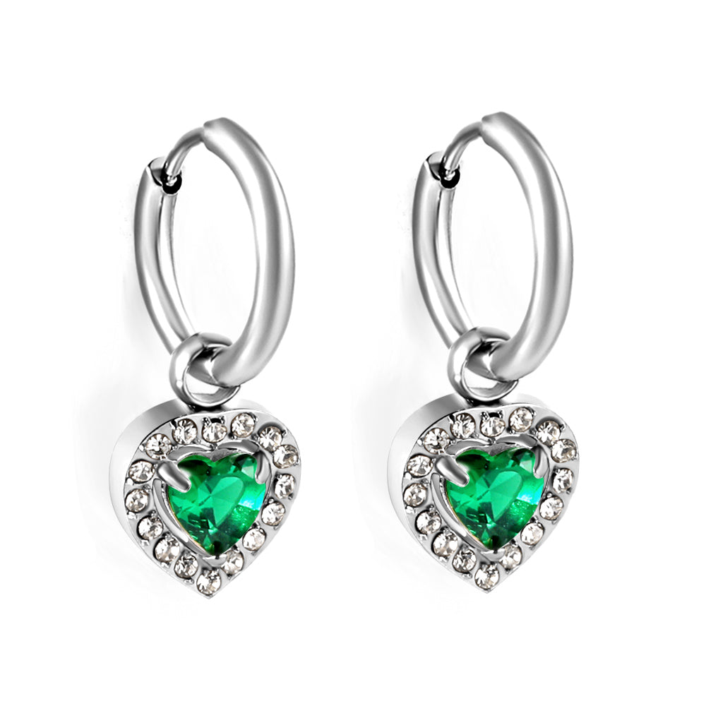 2x13mm circle with heart-shaped diamond + white diamond hoop earrings