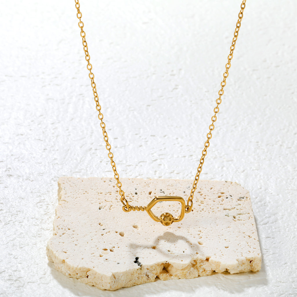 20*11.3mm Openwork Tennis Racket Accessory 0.4mm Cross Chain Round Tassel Pendant Necklace Gold