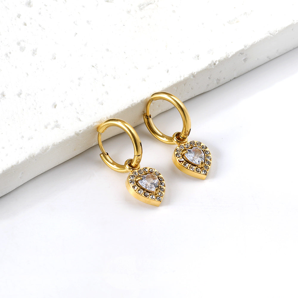2x13mm circle with heart-shaped diamond + white diamond hoop earrings