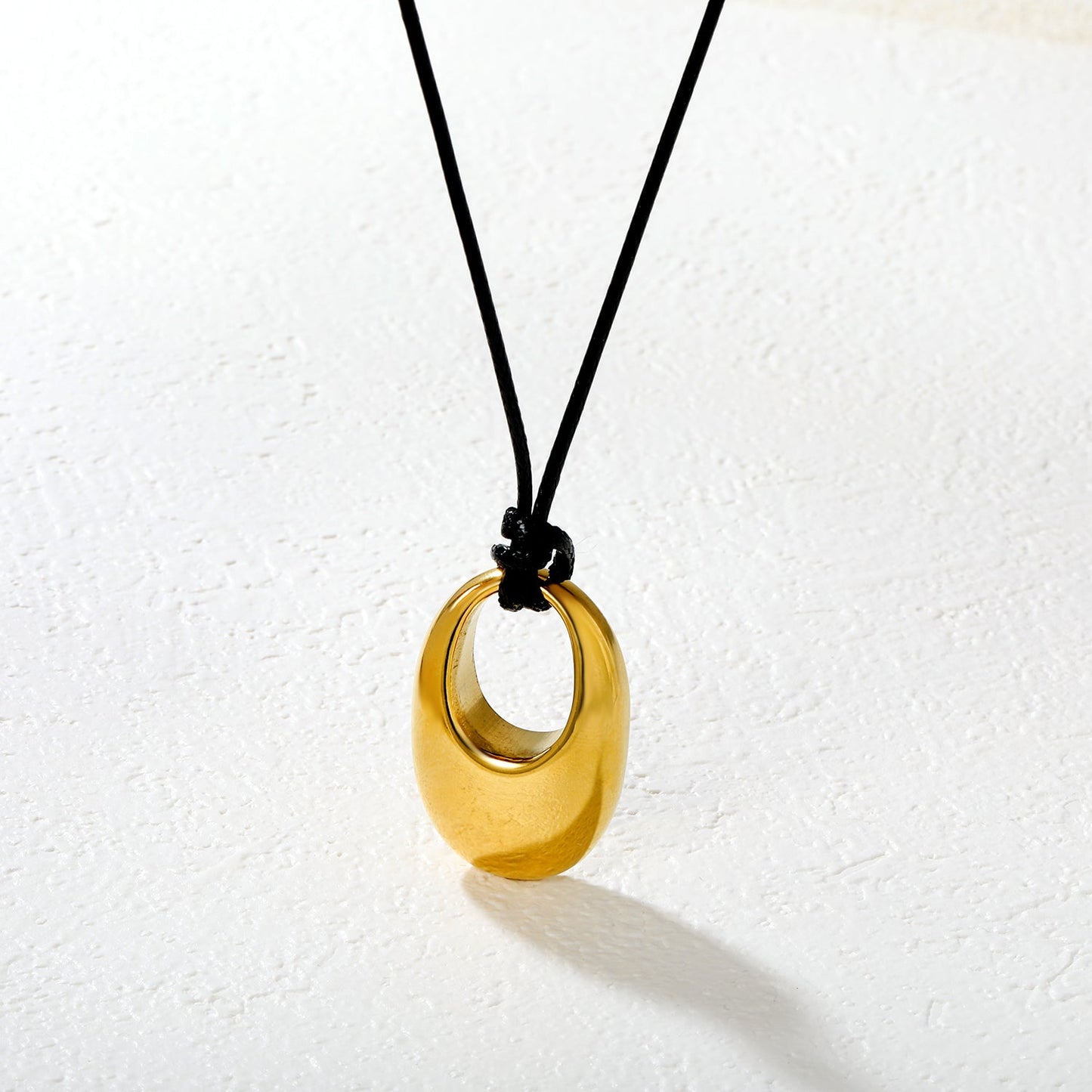 Openwork Solid Irregular Oval Pendant 2.0mm Wax Cord 60cm Sweater Chain Necklace Gold asonjewelry