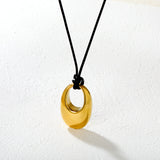 Openwork Solid Irregular Oval Pendant 2.0mm Wax Cord 60cm Sweater Chain Necklace Gold