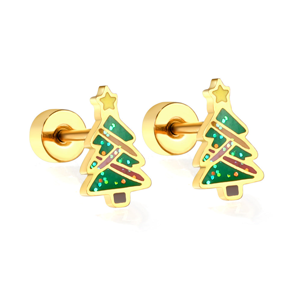 Boucles d'oreilles à tige en forme de sapin de Noël avec bouchons à vis, couleurs mélangées