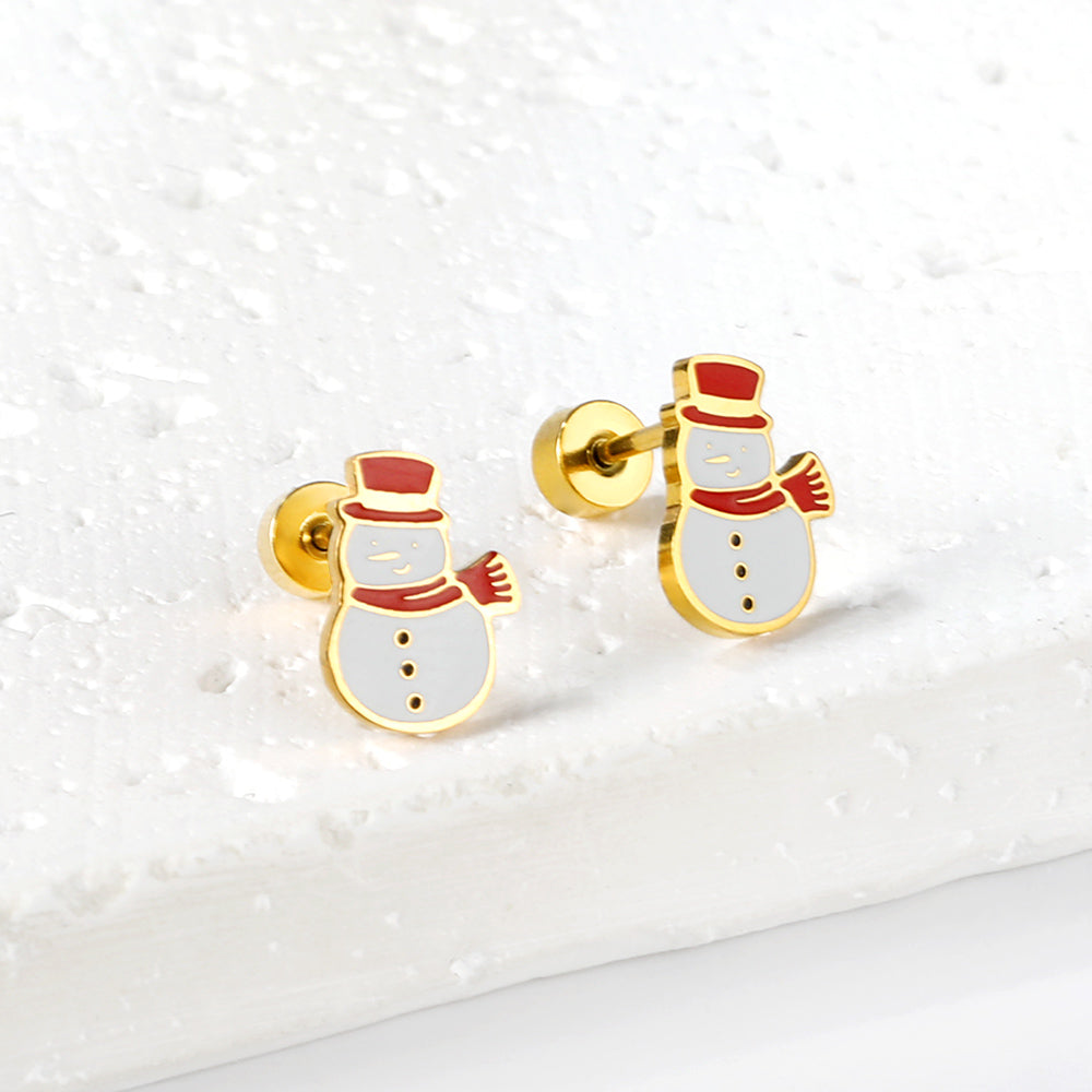 Pendientes de colores mixtos con muñeco de nieve con tapón de rosca