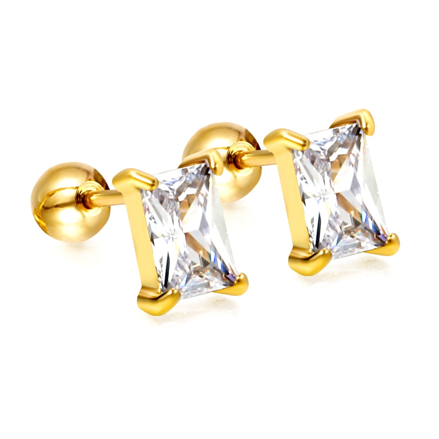 Steel ball screw-in rectangular earrings with white diamonds 5.2*7.2mm asonjewelry