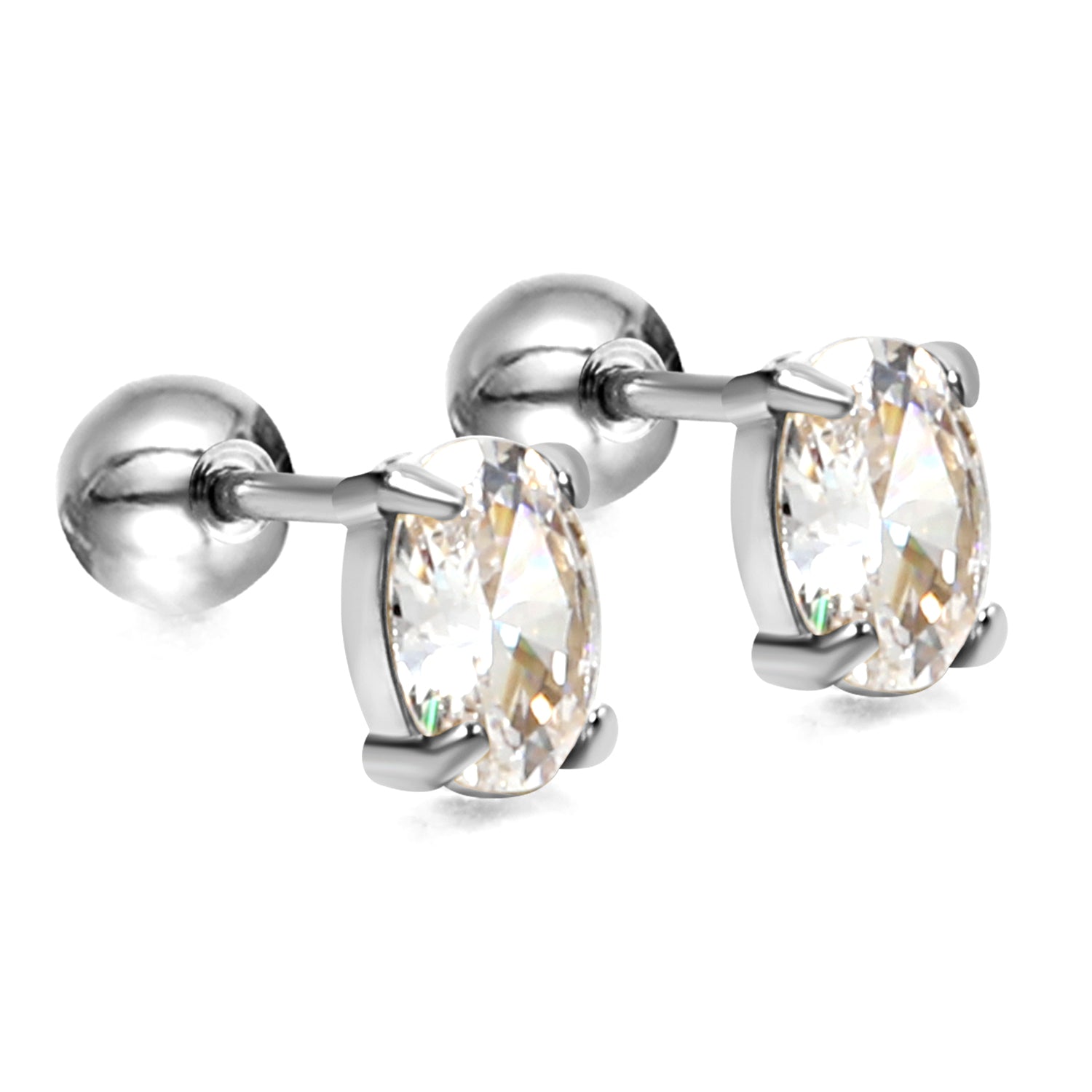 Steel ball screw-in oval earrings with white diamonds 4*6mm asonjewelry