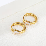 4.8*6.4-6.8mm teardrop shaped three claw white zirconium earrings 2.2-2.5*inner diameter 10-11mm steel color/golden color
