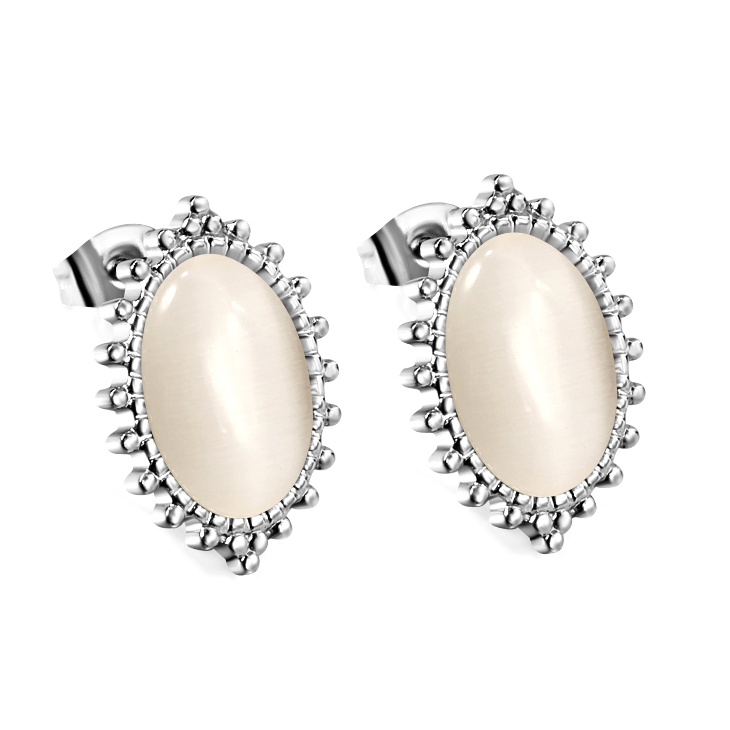 Loose Bead Edge Oval with White / Black / Red / Green Cat's Eye Stones Earrings 14.8*21mm asonjewelry