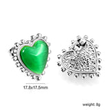 Loose Bead Edge Heart with White / Black / Red / Green Cat's Eye Stones Earrings 17.8*17.5mm