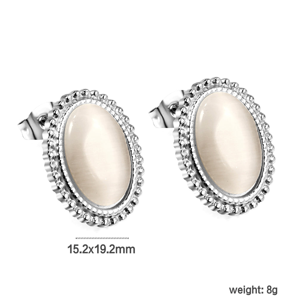 Lace Oval with White / Black / Red / Green Cat's Eye Earrings 15.2*19.2mm