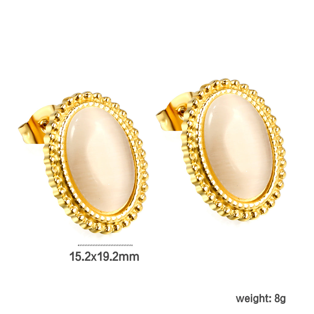 Lace Oval with White / Black / Red / Green Cat's Eye Earrings 15.2*19.2mm