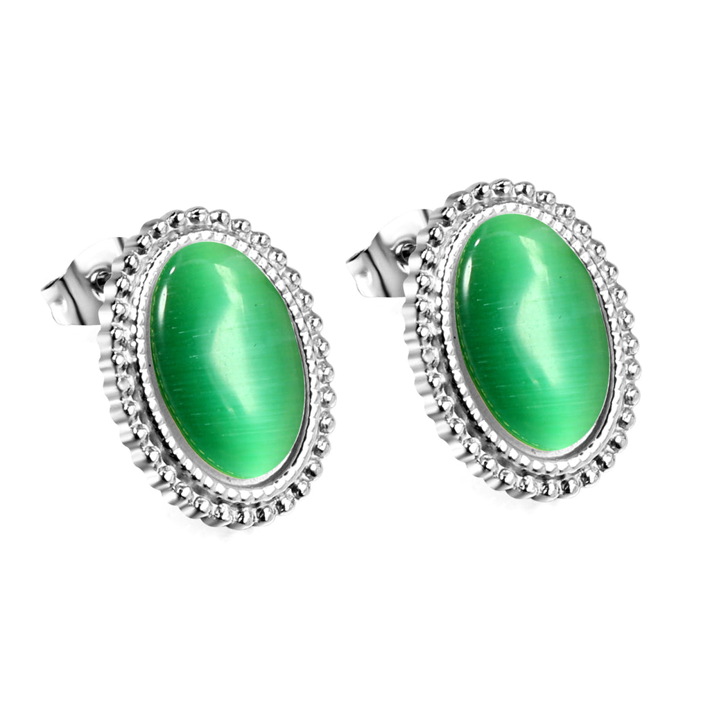 Lace Oval with White / Black / Red / Green Cat's Eye Earrings 15.2*19.2mm